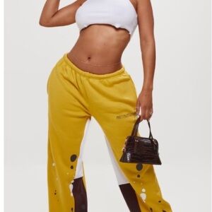 PrettyLittleThing Yellow and White Graphic Joggers